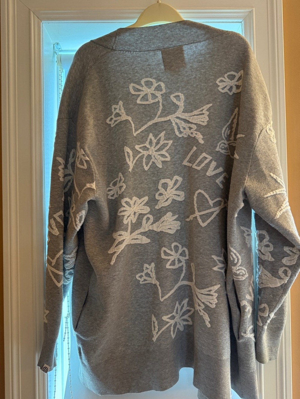 Desigual Gray Sweater Cardigan with White Floral Motif